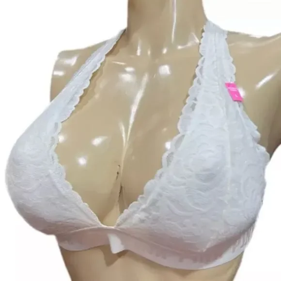 Victorias Secret Pink Lightly Lined Removable Padding Lace bralette bra Off Whit